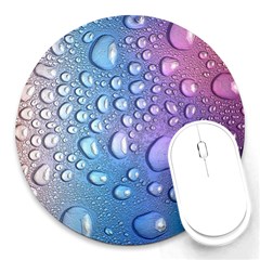 Drop Of Water Rainbow Wet Liquid Round Mousepads by Wegoenart