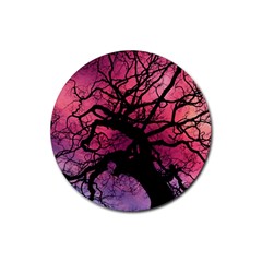 Trees Silhouette Sky Clouds Sunset Rubber Round Coaster (4 Pack)  by Wegoenart