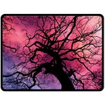 Trees Silhouette Sky Clouds Sunset Double Sided Fleece Blanket (Large)  80 x60  Blanket Back