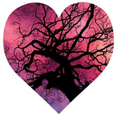 Trees Silhouette Sky Clouds Sunset Wooden Puzzle Heart by Wegoenart