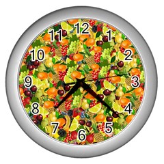 Background Pattern Structure Fruit Wall Clock (silver) by Wegoenart