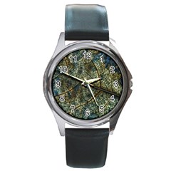 Leaf Leaves Fall Foliage Structure Round Metal Watch by Wegoenart