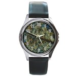 Leaf Leaves Fall Foliage Structure Round Metal Watch Front