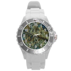 Leaf Leaves Fall Foliage Structure Round Plastic Sport Watch (l) by Wegoenart