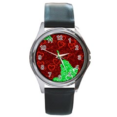 Love Lovers Romance Background Round Metal Watch