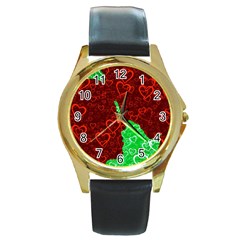 Love Lovers Romance Background Round Gold Metal Watch