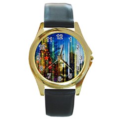 Skyline Frankfurt Christmas Star Round Gold Metal Watch by Wegoenart