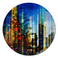 Skyline Frankfurt Christmas Star Magnet 5  (round) by Wegoenart