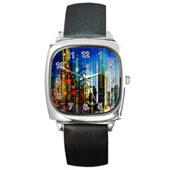 Skyline Frankfurt Christmas Star Square Metal Watch by Wegoenart