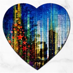 Skyline Frankfurt Christmas Star Jigsaw Puzzle (heart) by Wegoenart