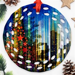 Skyline Frankfurt Christmas Star Round Filigree Ornament (two Sides)