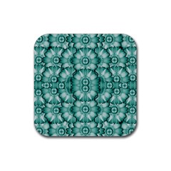 Sea And Florals In Deep Love Rubber Coaster (square)  by pepitasart