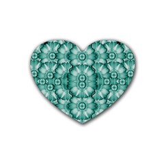 Sea And Florals In Deep Love Rubber Coaster (heart)  by pepitasart