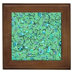 Green Flowers Framed Tile