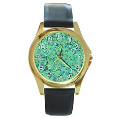 Green Flowers Round Gold Metal Watch by ZeeBee