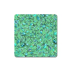 Green Flowers Square Magnet by ZeeBee