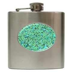 Green Flowers Hip Flask (6 Oz)