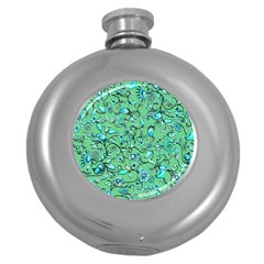 Green Flowers Round Hip Flask (5 Oz)