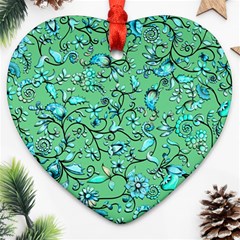 Green Flowers Heart Ornament (two Sides)