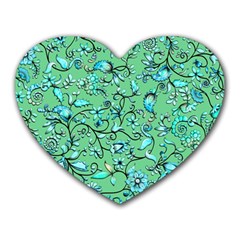 Green Flowers Heart Mousepads