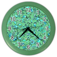 Green Flowers Color Wall Clock