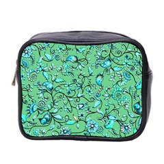 Green Flowers Mini Toiletries Bag (two Sides)