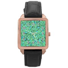 Green Flowers Rose Gold Leather Watch 