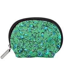 Green Flowers Accessory Pouch (small) by ZeeBee