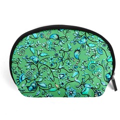 Green Flowers Accessory Pouch (large) by ZeeBee