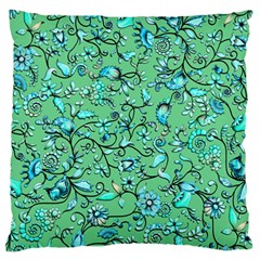 Green Flowers Large Flano Cushion Case (two Sides)