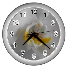 Orchidée Blanche Fleur Wall Clock (silver) by kcreatif