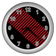 Bandes Lignes Rouge Wall Clock (silver) by kcreatif