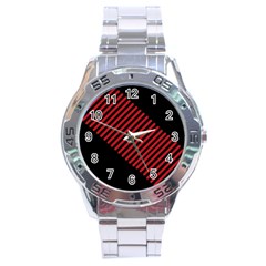 Bandes Lignes Rouge Stainless Steel Analogue Watch by kcreatif