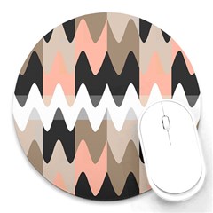 Pattern Abstrait Vagues Rose/noir/taupe Round Mousepads by kcreatif