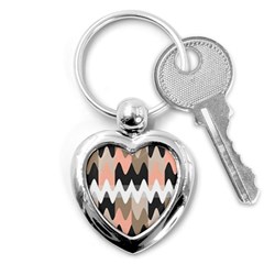 Pattern Abstrait Vagues Rose/noir/taupe Key Chain (heart) by kcreatif