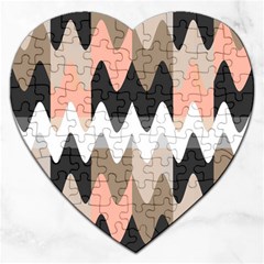 Pattern Abstrait Vagues Rose/noir/taupe Jigsaw Puzzle (heart) by kcreatif