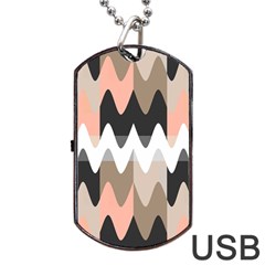 Pattern Abstrait Vagues Rose/noir/taupe Dog Tag Usb Flash (two Sides) by kcreatif