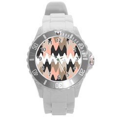 Pattern Abstrait Vagues Rose/noir/taupe Round Plastic Sport Watch (l) by kcreatif