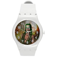 Beautiful Fairy In The Night Round Plastic Sport Watch (M)