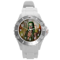 Beautiful Fairy In The Night Round Plastic Sport Watch (L)