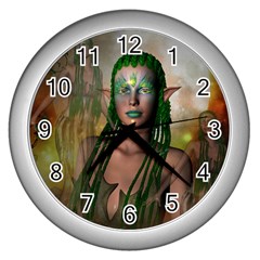 Beautiful Fairy In The Night Wall Clock (Silver)