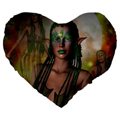 Beautiful Fairy In The Night Large 19  Premium Flano Heart Shape Cushions by FantasyWorld7