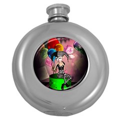 Cute Little Harlequin Round Hip Flask (5 Oz) by FantasyWorld7