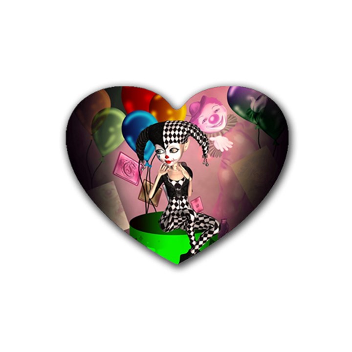 Cute Little Harlequin Rubber Coaster (Heart) 