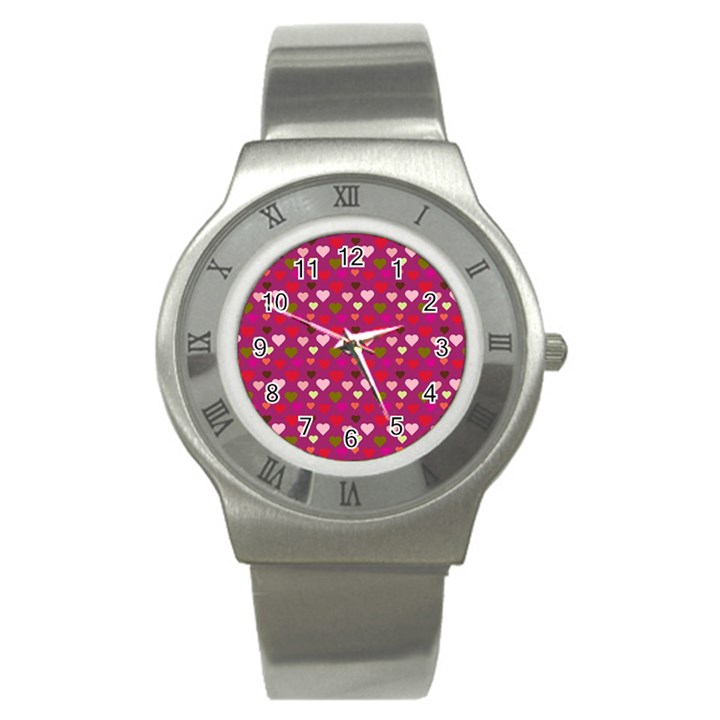 Hearts Seamlessp Attern Background Cute Love Children Symbol Kiddies Stainless Steel Watch