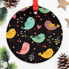 Birds Cute Pattern Background Ornament (round) by Vaneshart