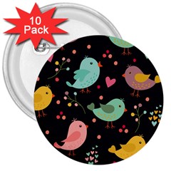 Birds Cute Pattern Background 3  Buttons (10 Pack)  by Vaneshart