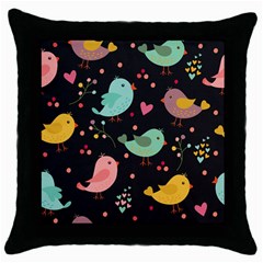 Birds Cute Pattern Background Throw Pillow Case (black) by Vaneshart