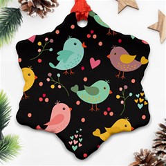 Birds Cute Pattern Background Snowflake Ornament (two Sides) by Vaneshart