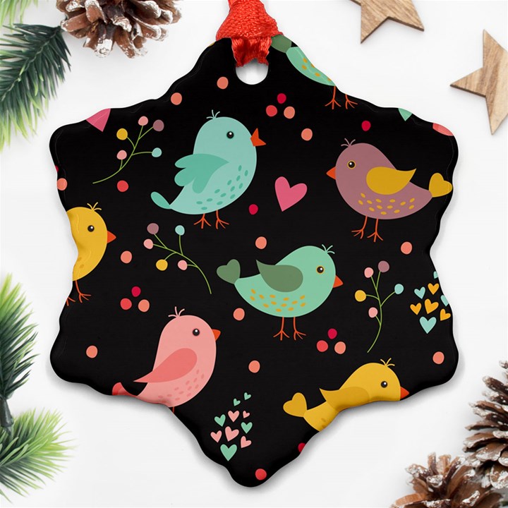 Birds Cute Pattern Background Snowflake Ornament (Two Sides)